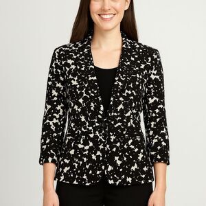 Black & White Animal Print 6 Pockets 3/4 Sleeve Business Casual Dressy Contempor